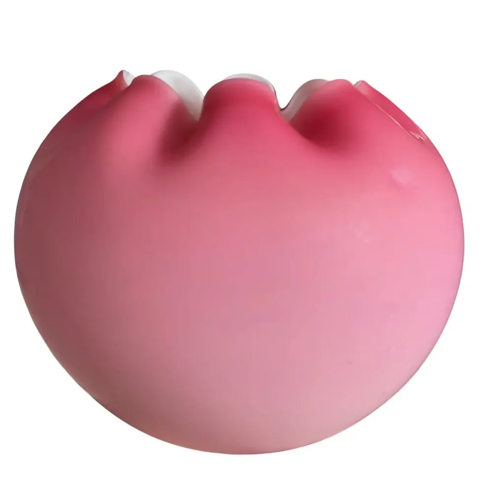 Vintage Victorian Pink Satin Glass Crimped Rose Bowl Ruffled Vase Ombre READ